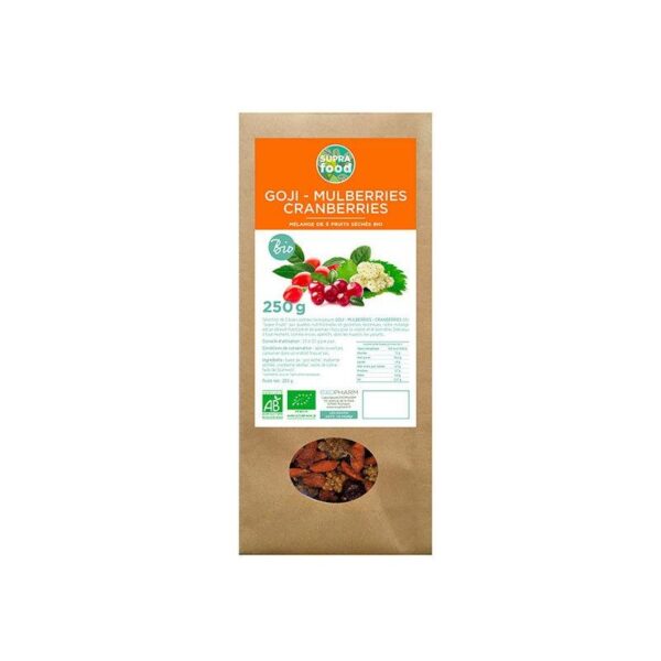 Mélange de 3 Super Fruits Goji Mulberries Cranberries biologiques* 250 g