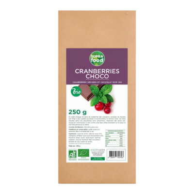 Cranberries Bio enrobées de Chocolat Noir