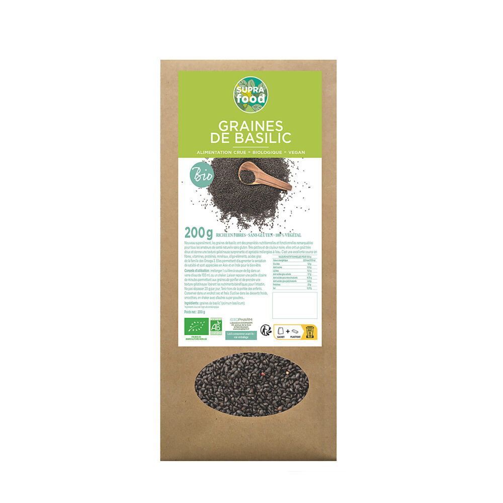 Graines de basilic bio – Super aliment riche en fibres | Texture gélifiante naturelle